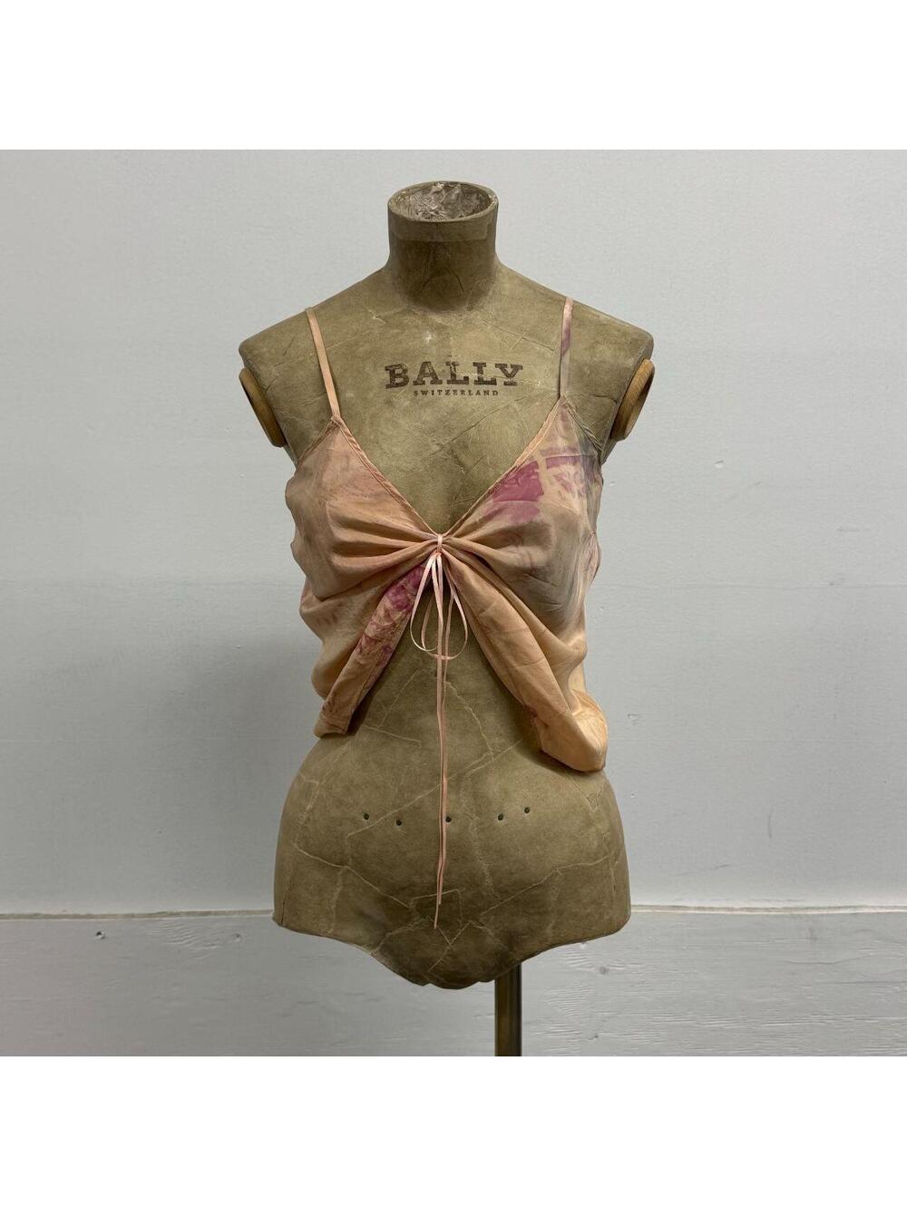 Vintage DKNY Pink Y2K Tie-Dye Pure Silk Open-Front Tie Camisole